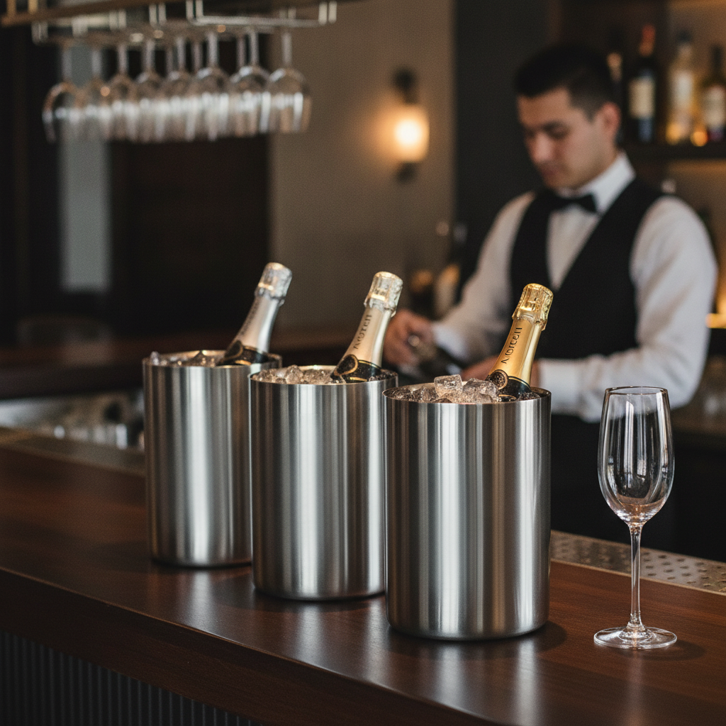 Polished Stainless Steel Wine and Champagne Cooler 196mm for Events