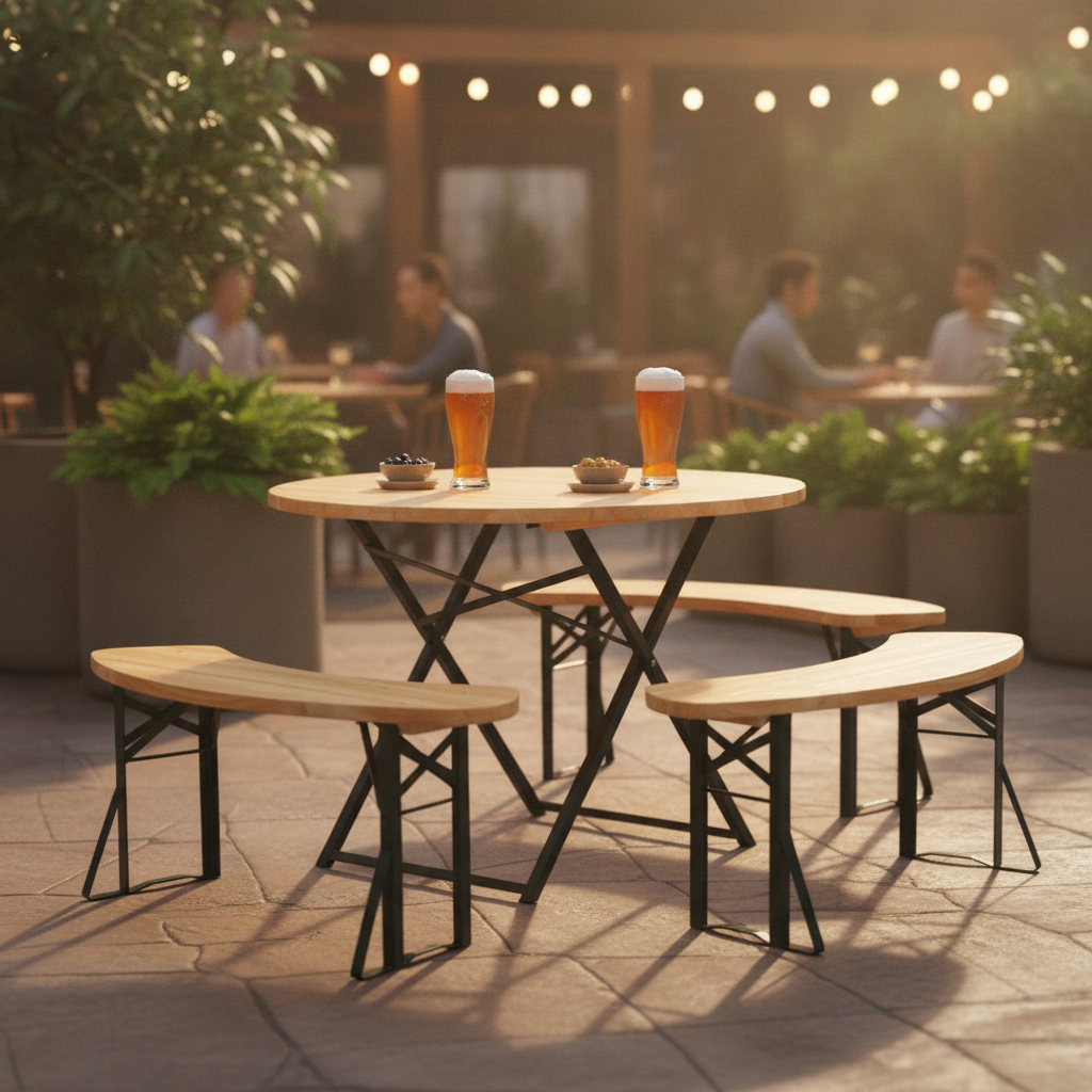 Wood Beer Bench and Round Table Set 750mm for Outdoor Hospitality