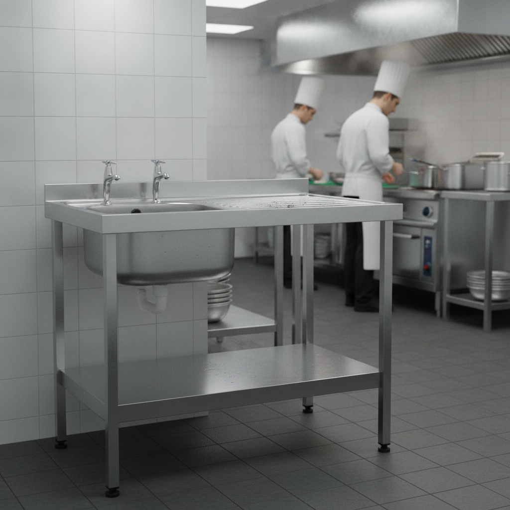 304 Stainless Steel Single Sink with Right Hand Drainer for Professional Kitchens