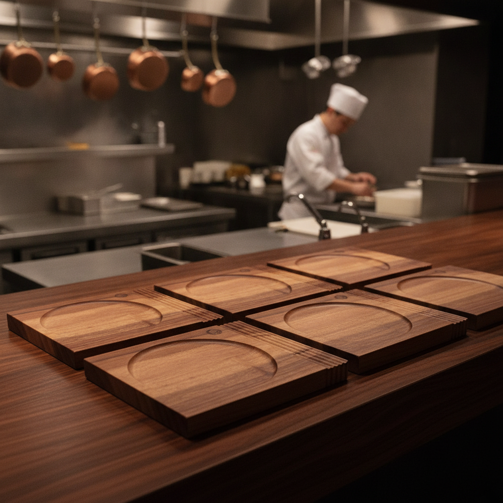 Wood Single Handled Serving Boards 177 x 142mm for Buffets (Pack of 4)