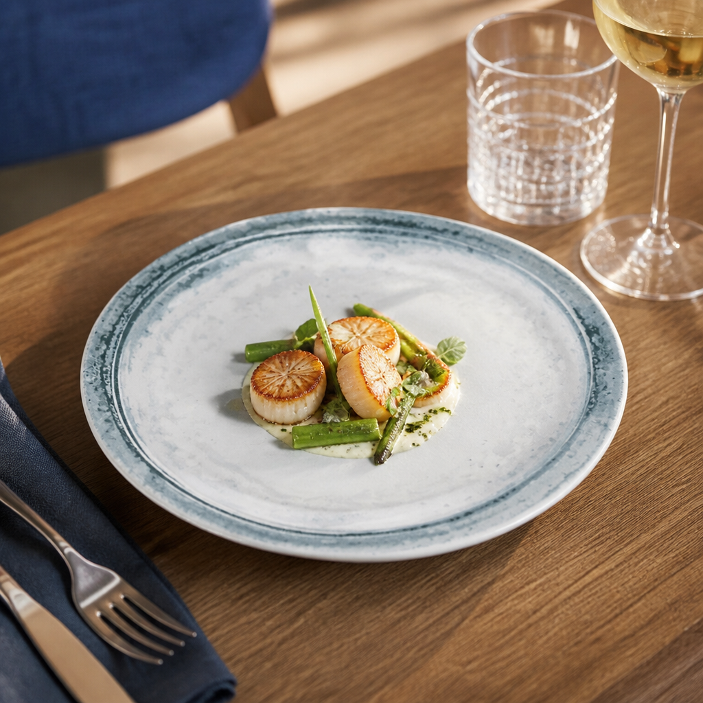 Plates Blue 229mm White China for Professional Use (Pack of 12)