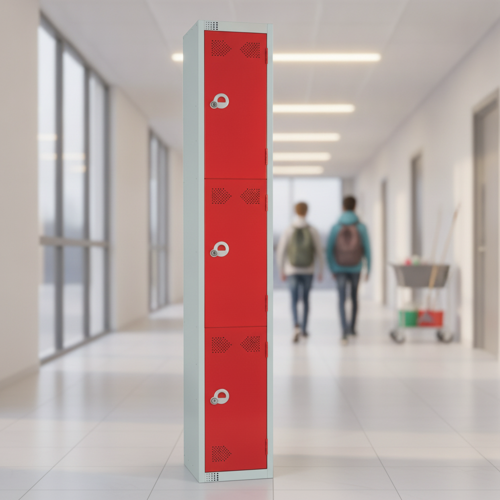 Red Powder Coated Steel Lockers for Schools & Workplaces