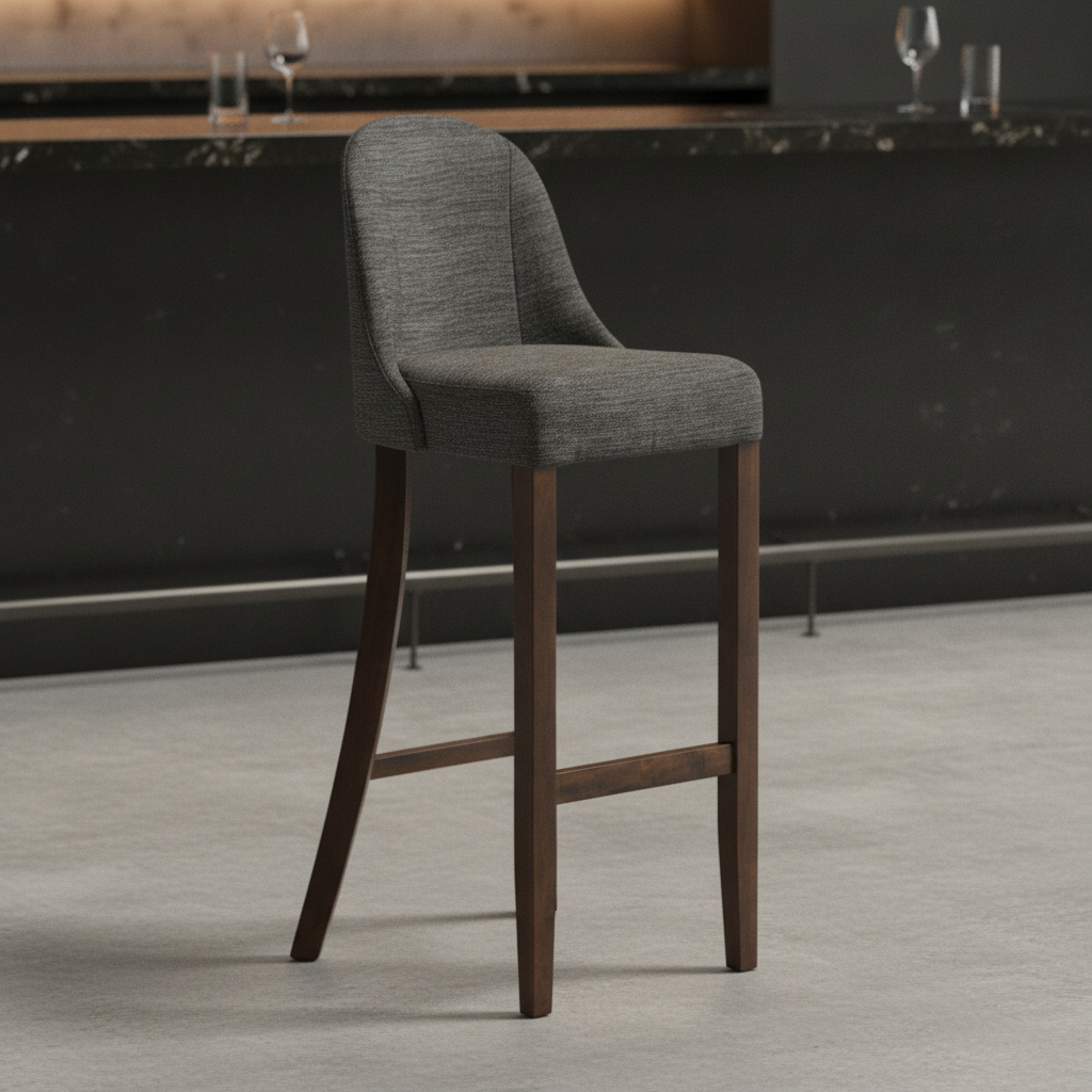 Rubber Wood Bar Chair with Shetland Smoke Upholstery 1030mm for Commercial Use