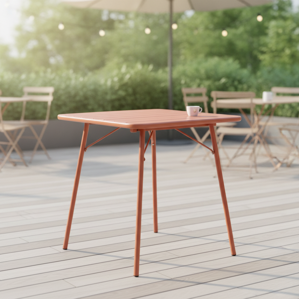 Steel Square Folding Table 700mm in Terracotta for Indoor & Outdoor Use