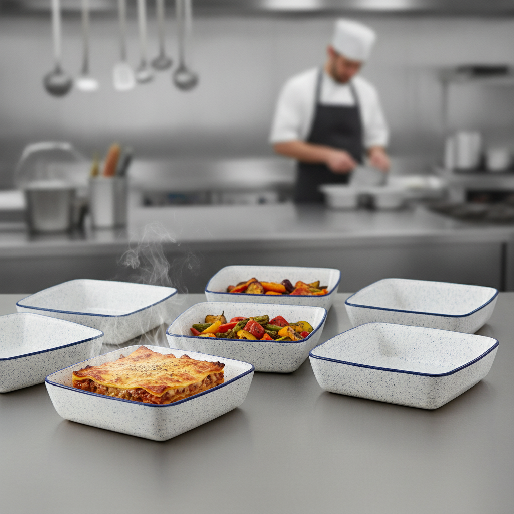 Super Vitrified Ceramic Square Baking Dishes 250mm for Catering (Pack of 6)