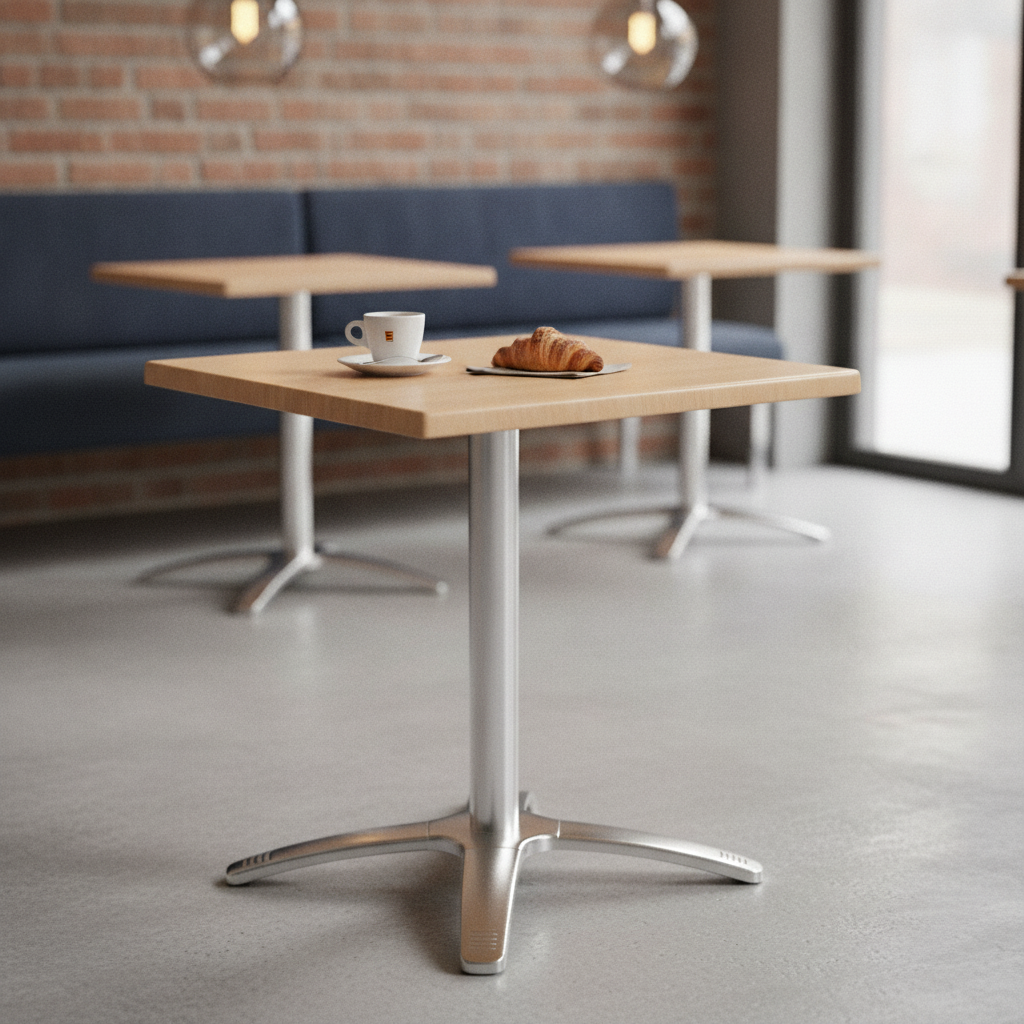 Beech Tabletop with Aluminium Base 600x650mm for Cafes & Restaurants