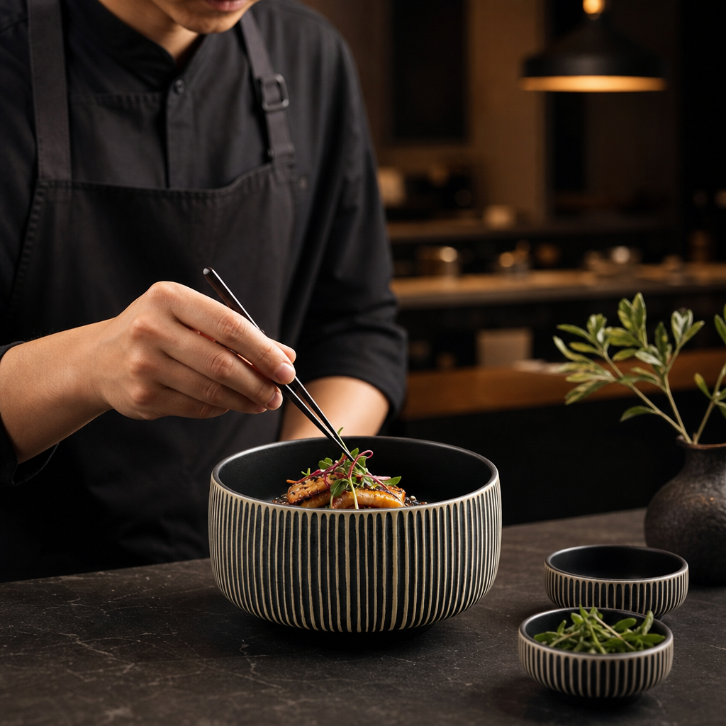 Deep Bowls Black White Stoneware for Modern Dining (Pack of 6)