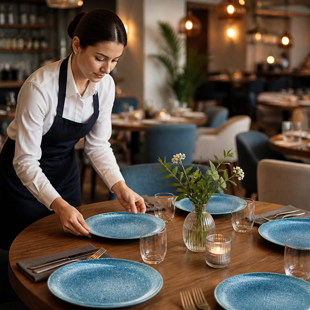 Coupe Plates Blue Porcelain for Restaurants & Cafés (Pack of 12)