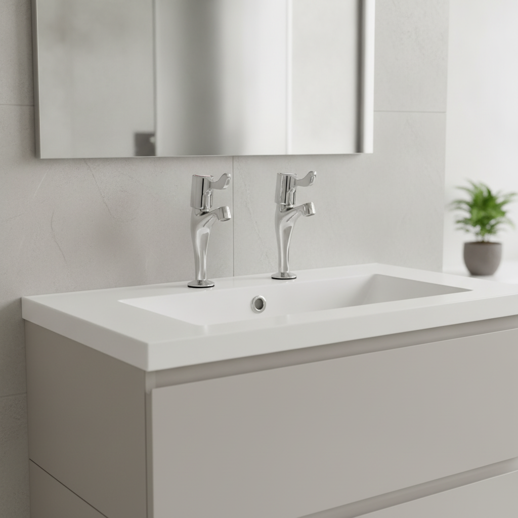 Polished Stainless Steel Basin Pillar Lever Taps for Commercial Bathrooms (Pack of 2)