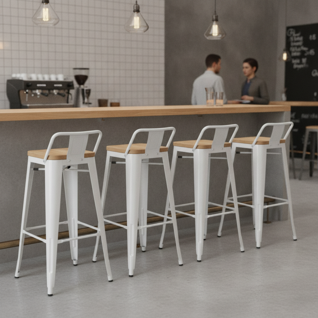 Steel & Ash Wood Bistro Backrest High Stools 900x430mm for Cafes & Bars (Pack of 4)