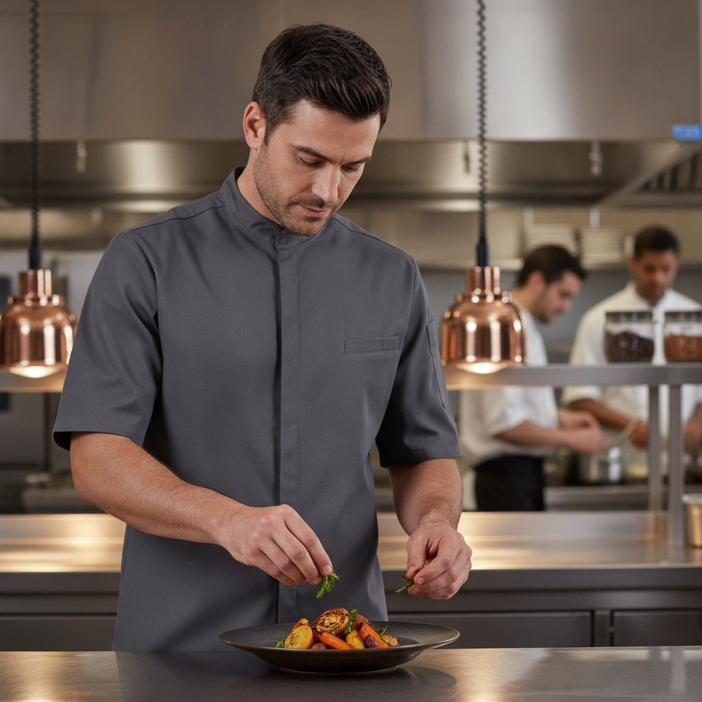 Cotton & Recycled Polyester Chef Jacket Charcoal for Professional Kitchens