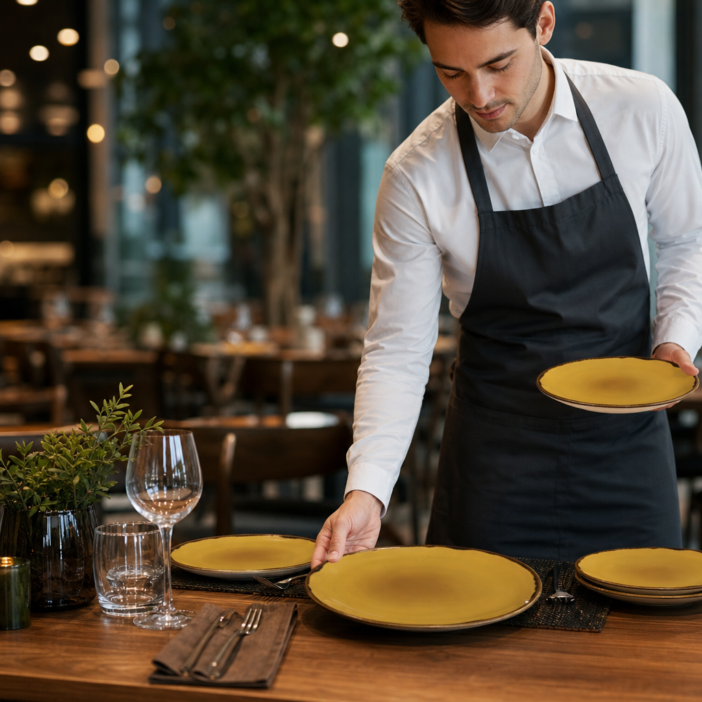 Coupe Plates Mustard Vitrified Porcelain for Dining (Pack of 12)