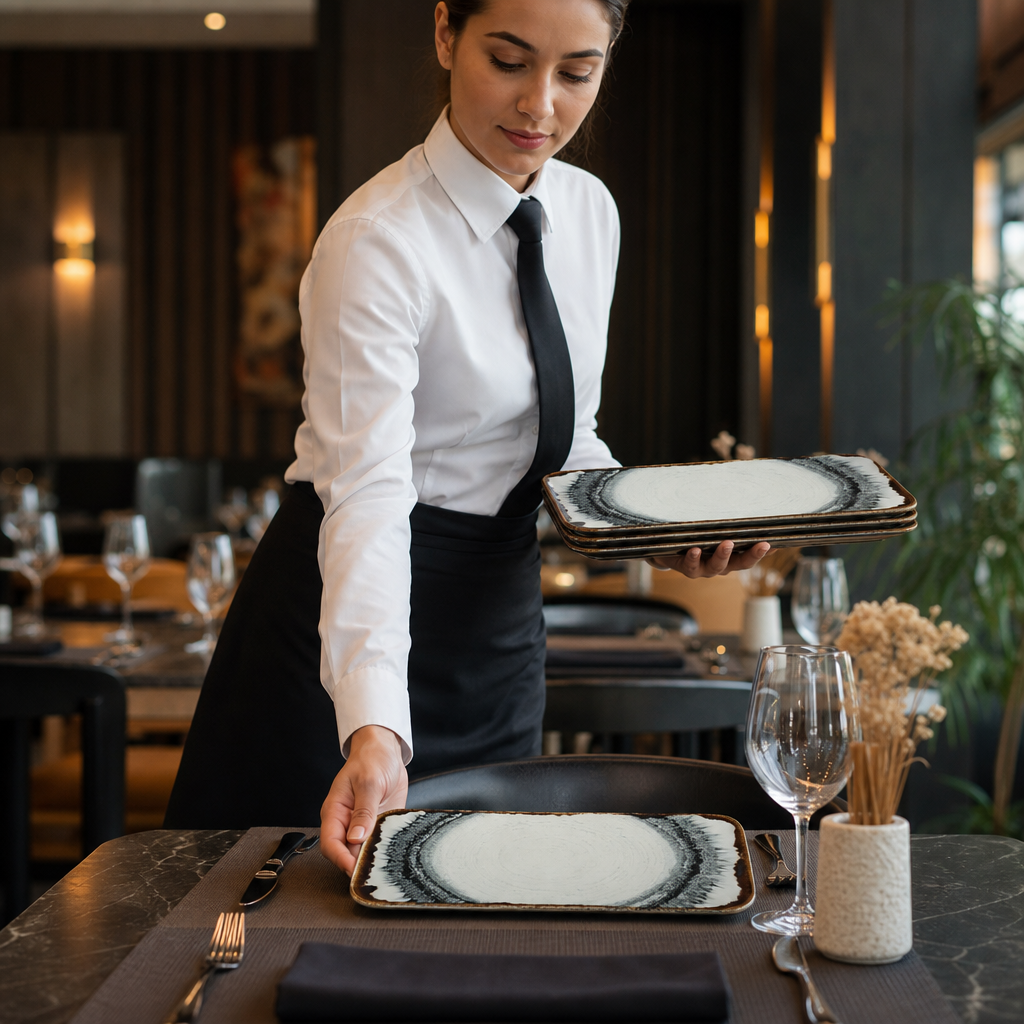 Vitrified Coupe Plates 270x160mm China for Table Settings (Pack of 12)