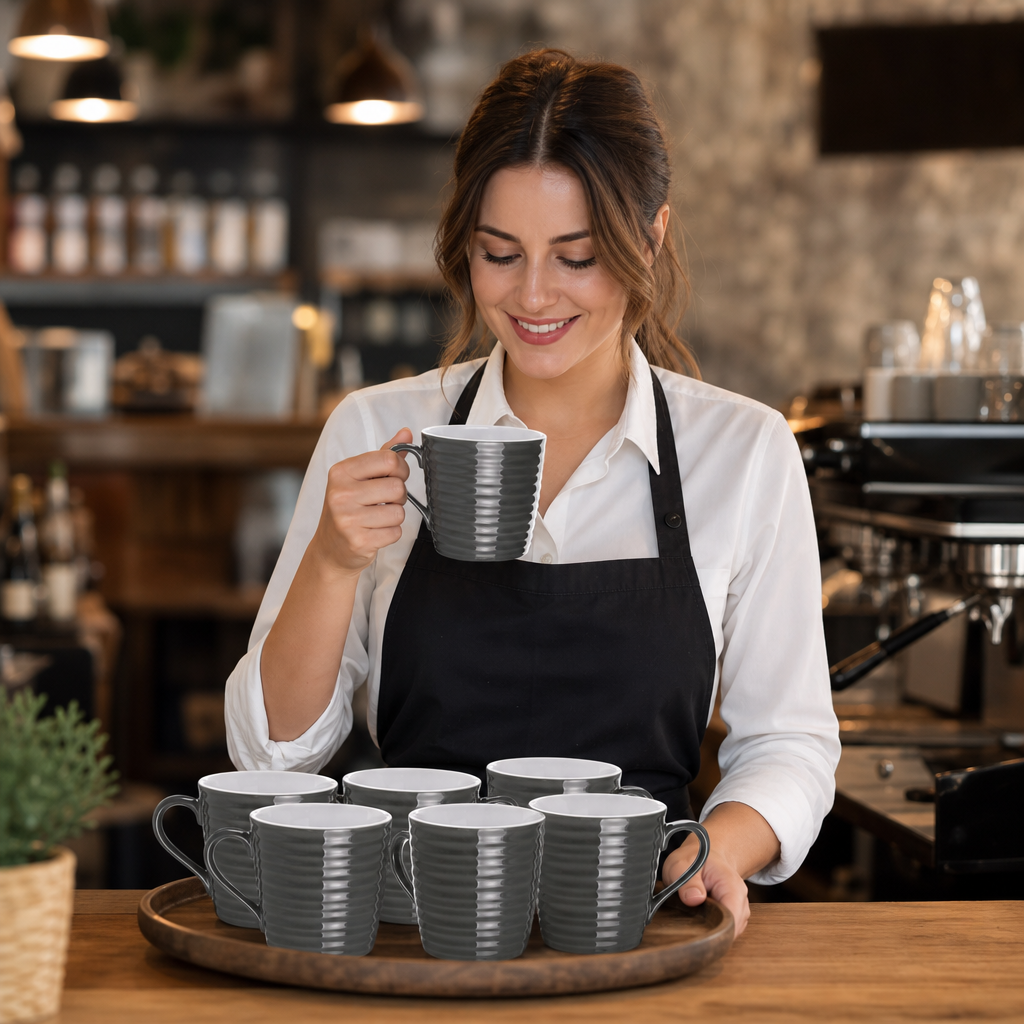 Mugs 340ml Stoneware for Coffee Shops (Pack of 6)