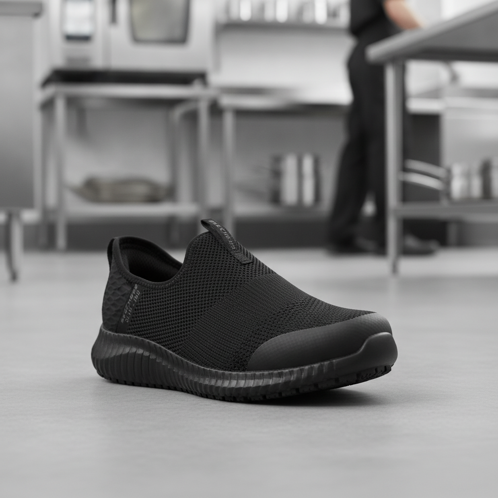 Mesh Slip-On Safety Trainers Black for Work Environments