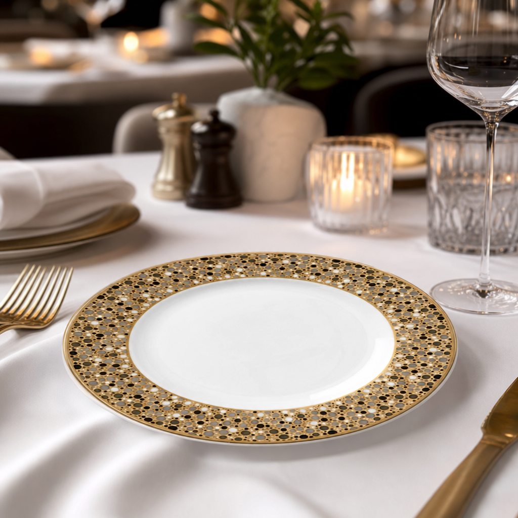 Plates Gold Bone China for Elegant Table Settings (Pack of 12)