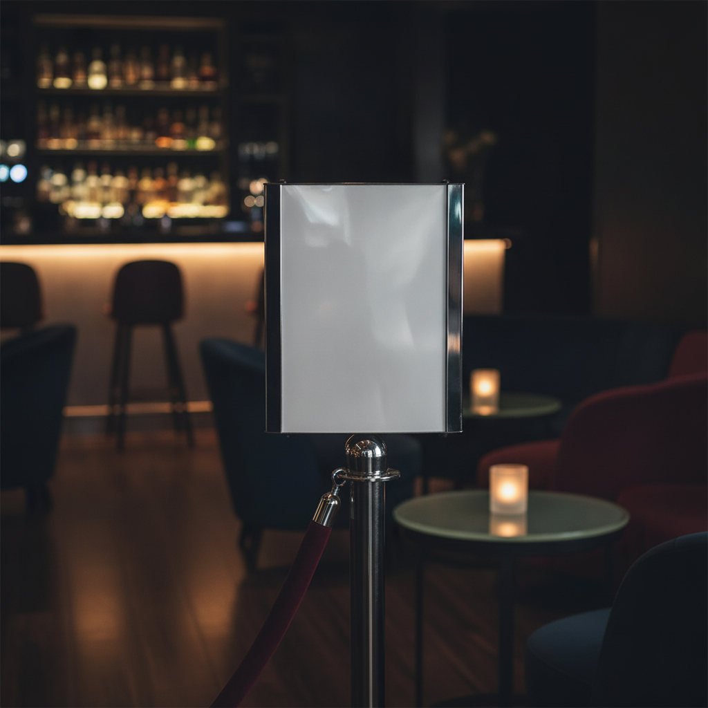 Aluminium Barrier Post Sign Frame 300x250mm for Bars & Clubs