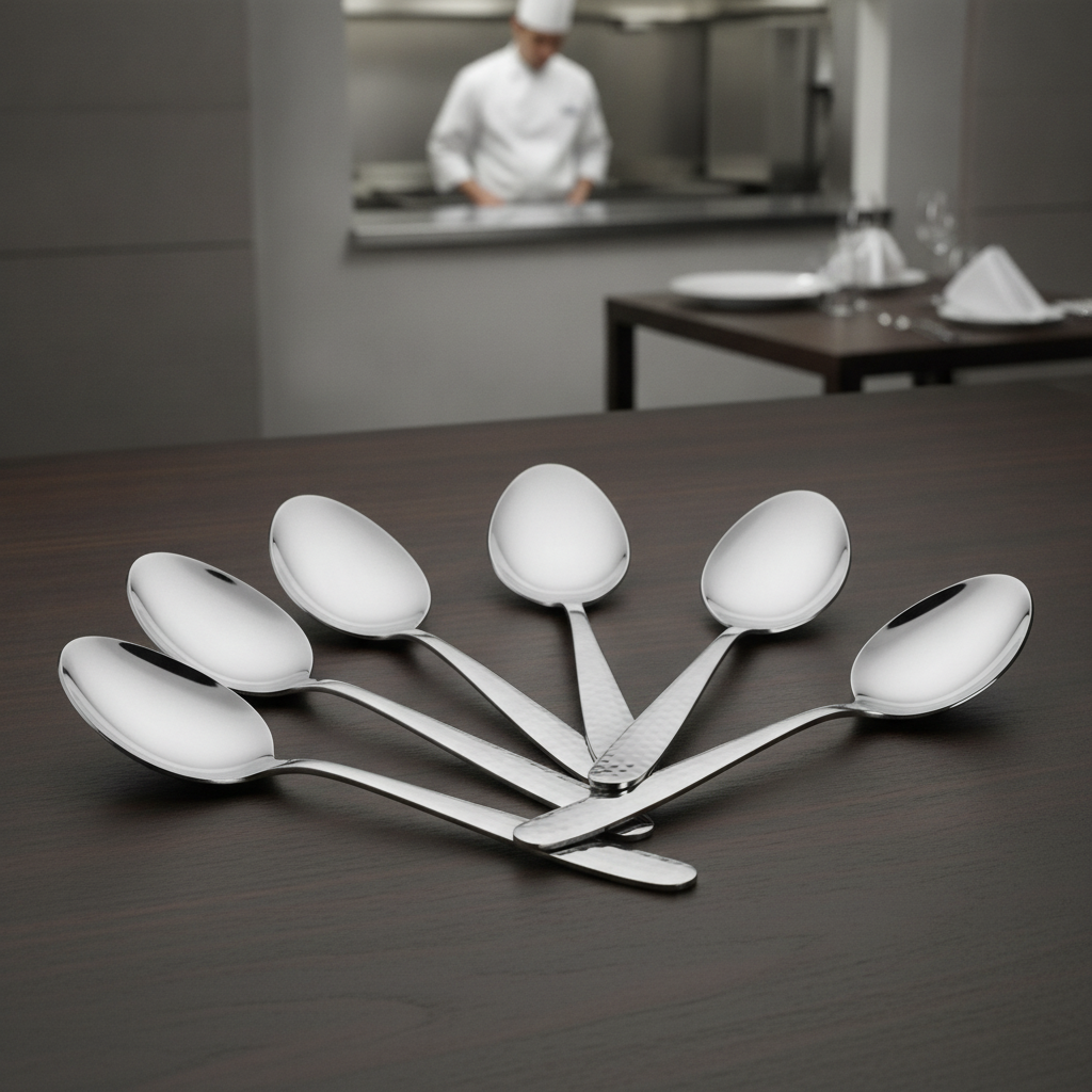 18/10 Stainless Steel Hammered Medium Serving Spoon for Catering (Pack of 6)