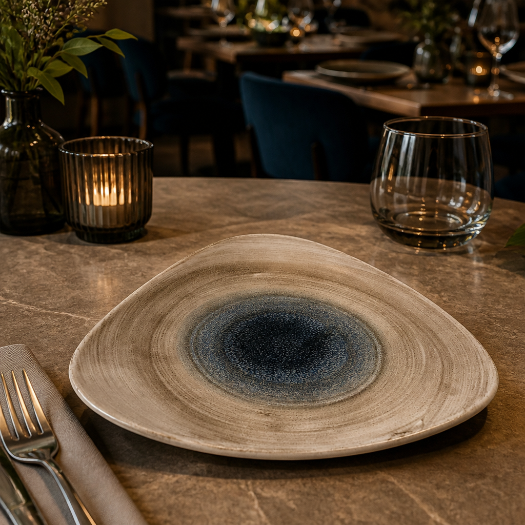 Triangular Plates Taupe Porcelain for Stylish Dining (Pack of 12)