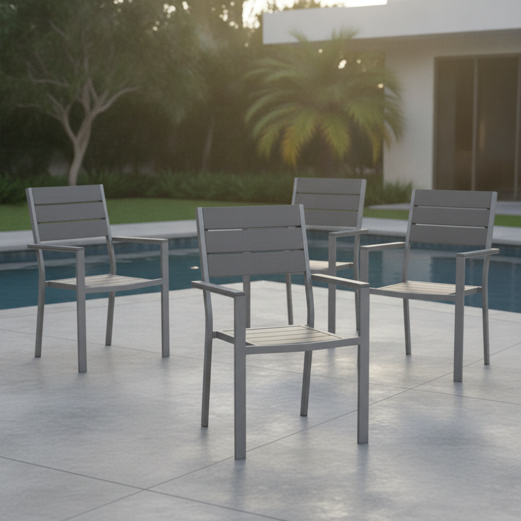 High-Density Polyethylene Grey Slatted Armchairs 890mm for Outdoor Spaces (Pack of 4)