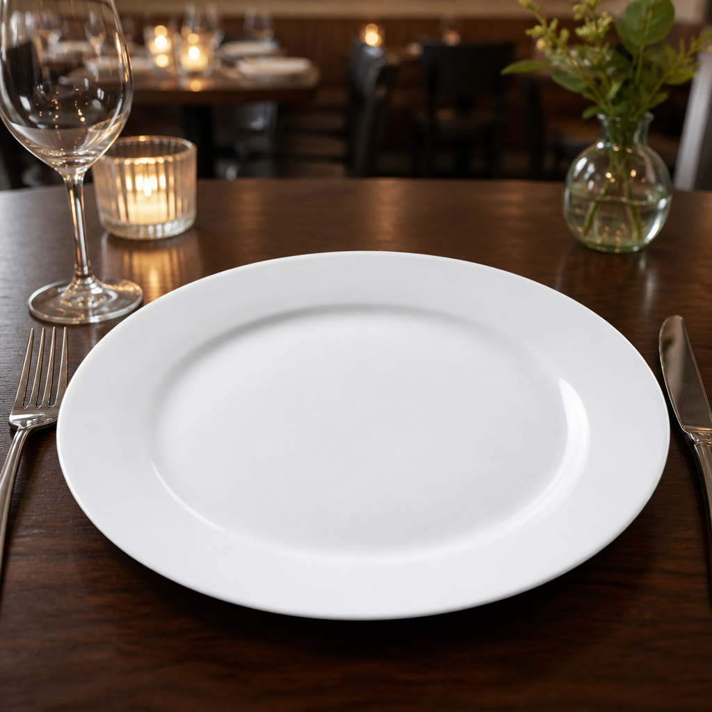 Wide Rimmed Plates 250mm White Porcelain for Commercial Use (Pack of 12)
