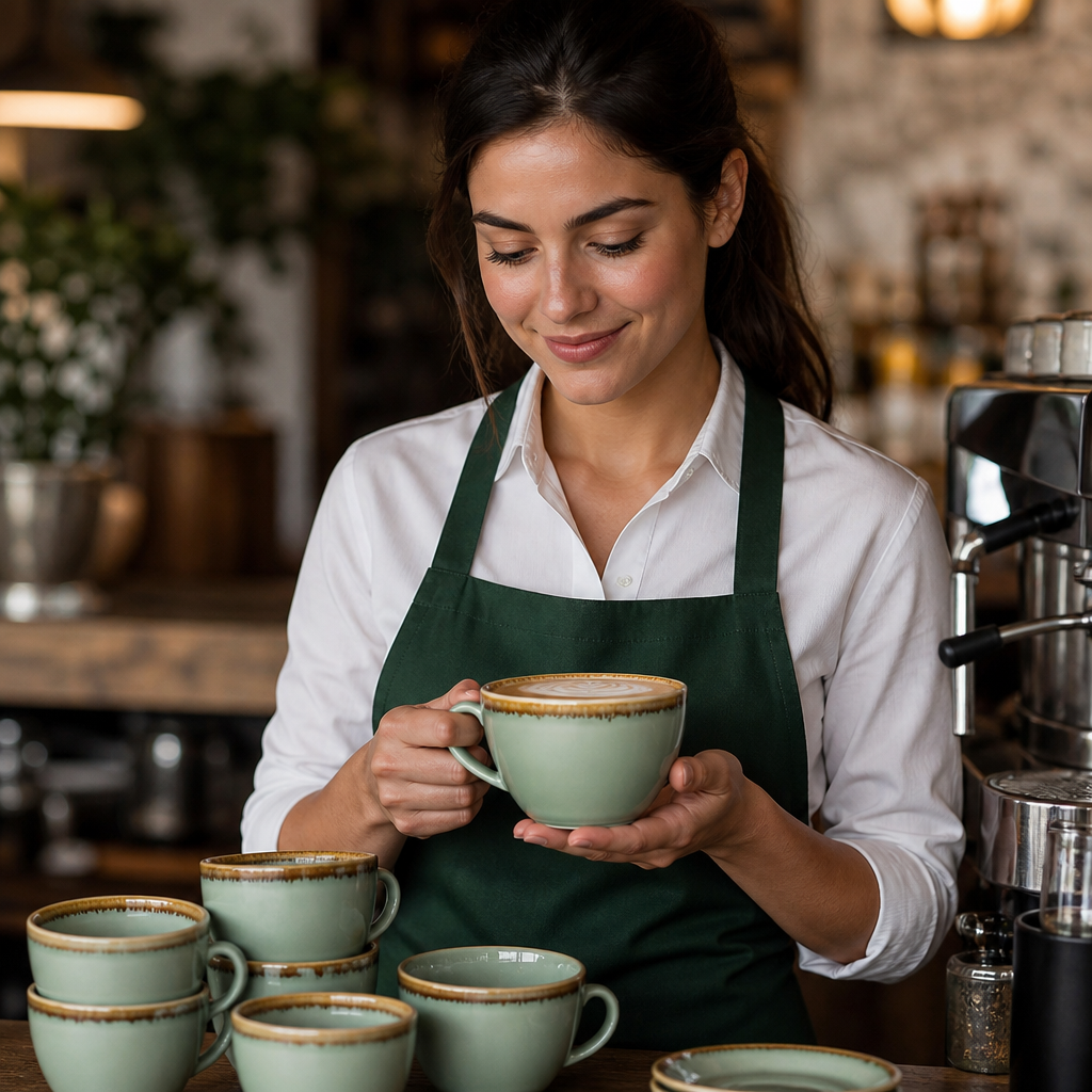 Cappuccino Cups Moss 340ml Green Porcelain for Cafés (Pack of 6)