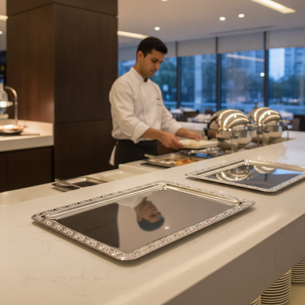 Stainless Steel Rectangular Serving Tray for Buffet Displays