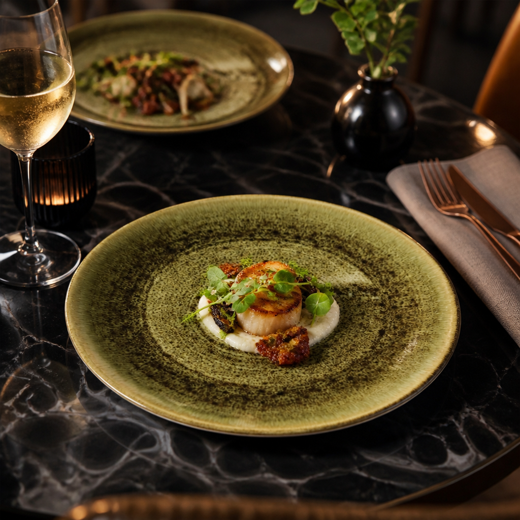 Stonecast Plume Olive Coupe Plates for Dining Experiences (Pack of 12)