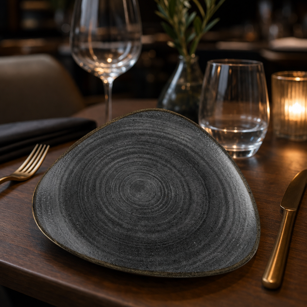 Plate 254mm Black Vitrified Ceramic for Dining Experiences (Pack of 12)