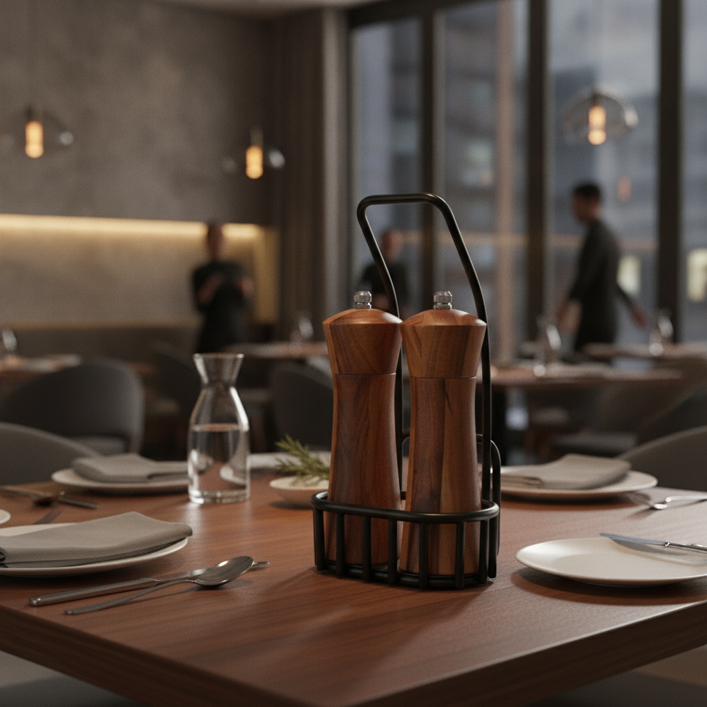 Acacia Wood Salt and Pepper Menage Set 240mm for Dining Tables