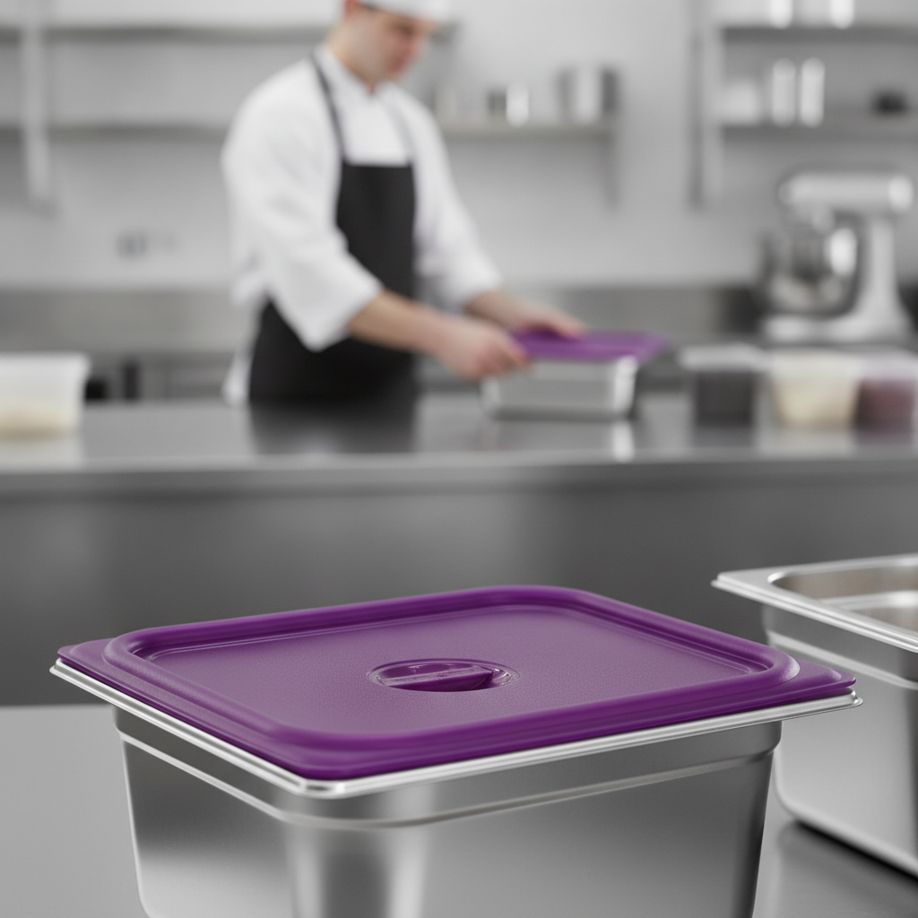 Polypropylene Seal Lid for 1/4 GN Containers in Purple for Food Safety