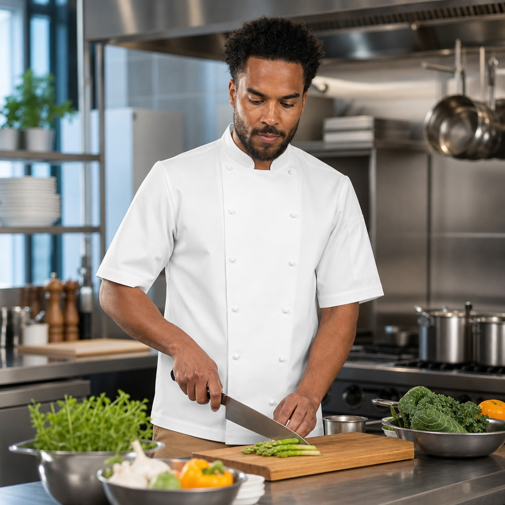 Pima Cotton Chef Jacket in White for High-End Kitchens