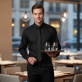Polycotton Long Sleeve Black Dress Shirt for Restaurants