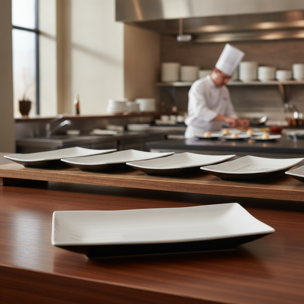 Melamine Dual Tone Rectangular Platter 9in for Buffet Service