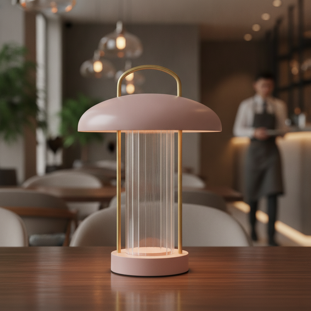 Metal Portable Table Lamp in Pink 200mm for Home & Office