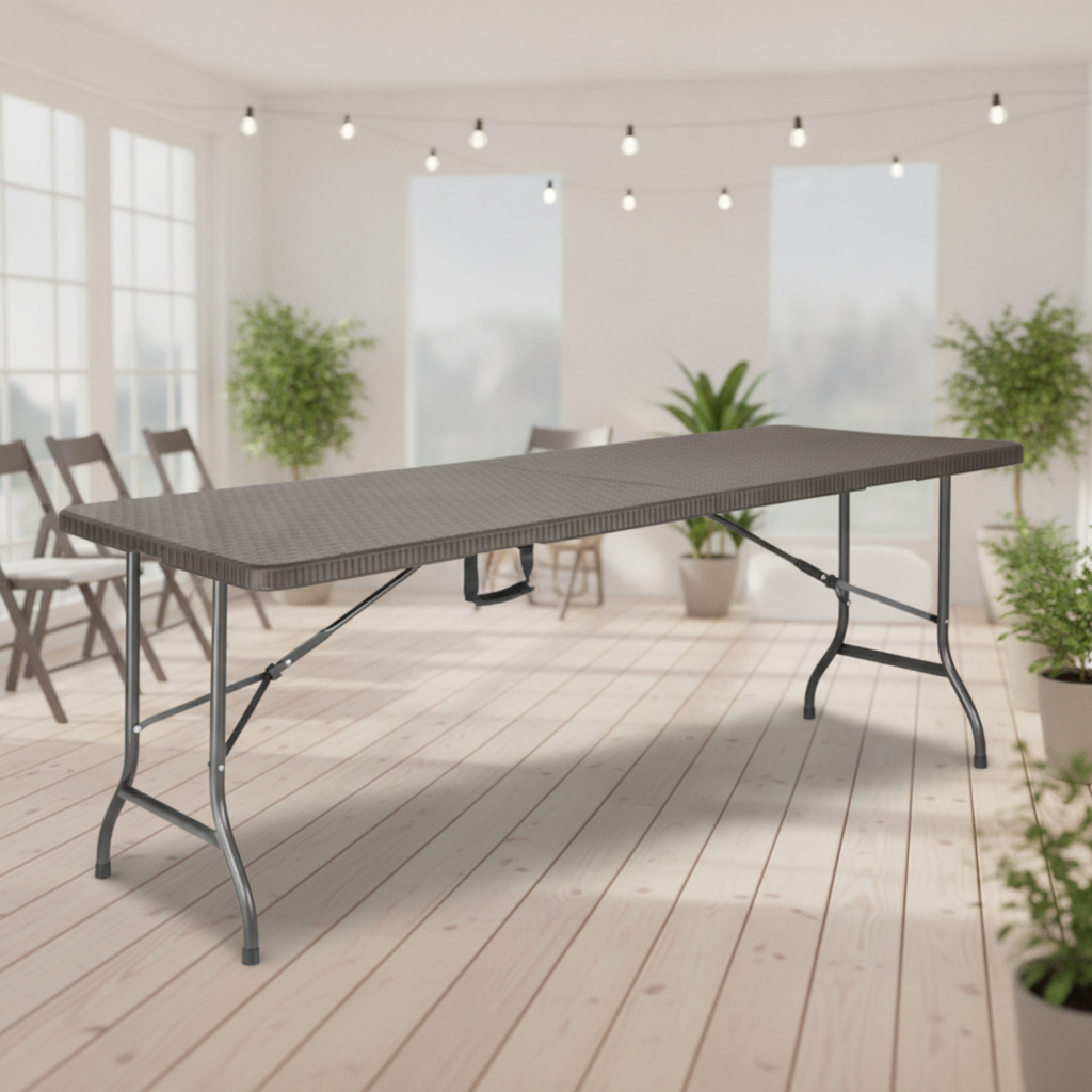 Brown Rattan Folding Table 6ft with HDPE Top for Events