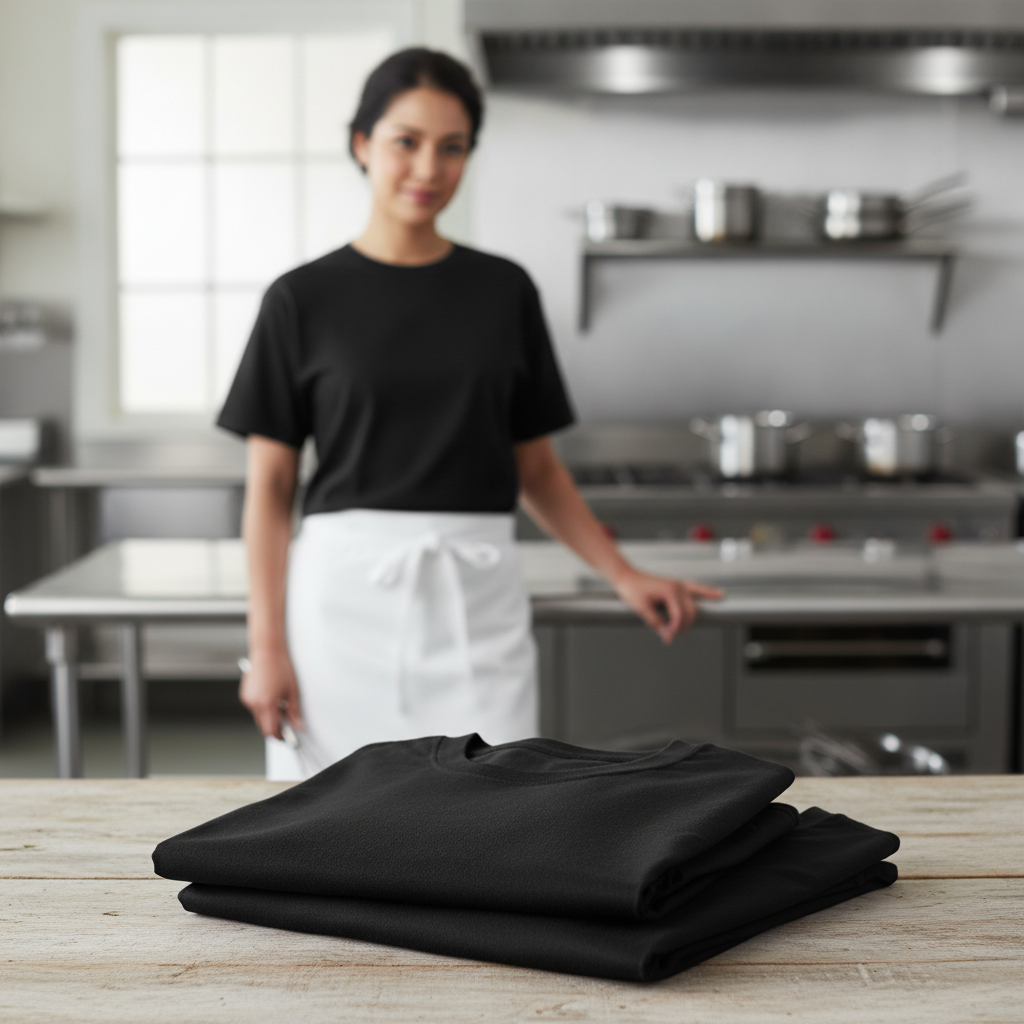 Cotton Black T-Shirts for Professional Kitchen Wear (Pack of 2)
