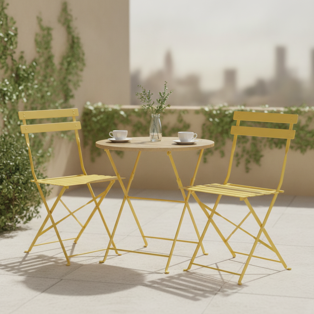 Powder Coated Steel Folding Chairs in Mellow Yellow 800x387mm for Outdoor Dining (Pack of 2)