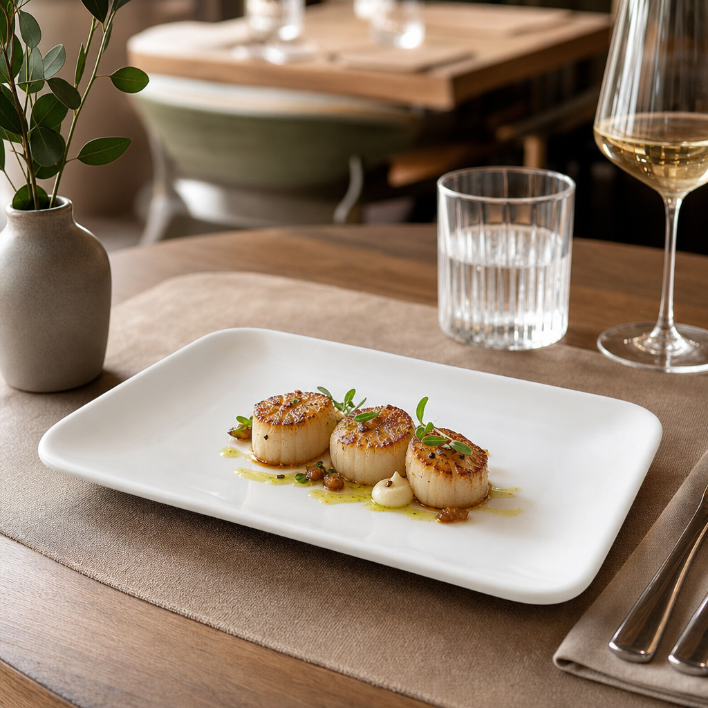 Organic Rectangular Plates White Ceramic for Professional Use (Pack of 12)