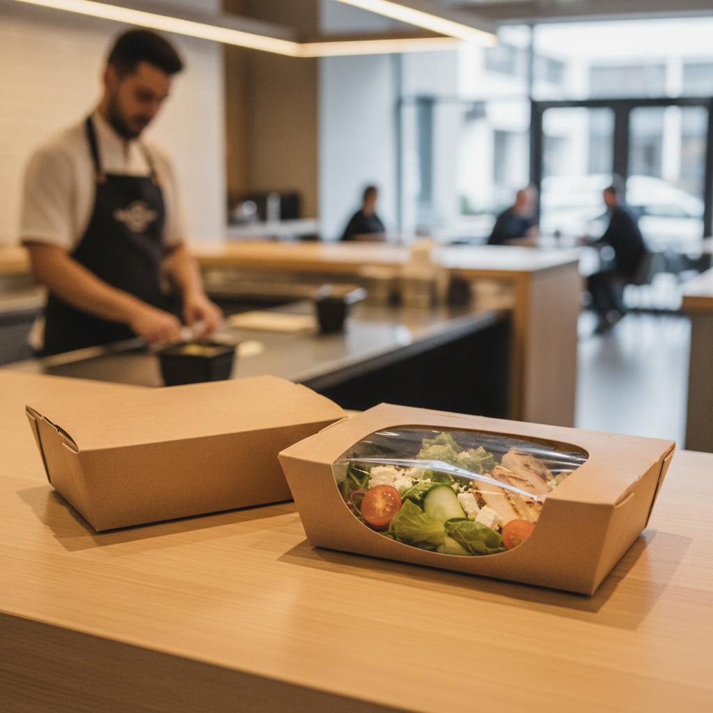 Compostable Kraft Salad Box 825ml for Serving Fresh Produce (Pack of 250)