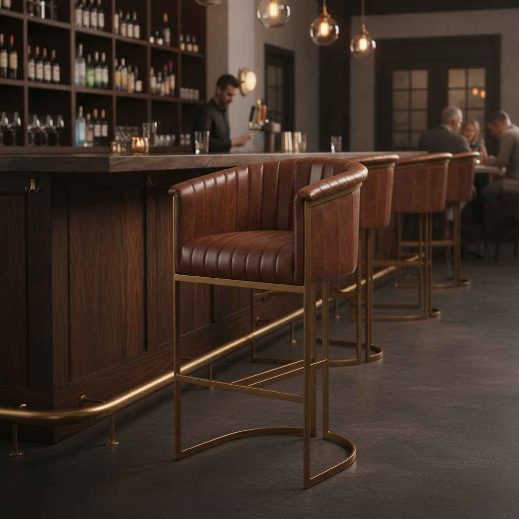 Genuine Leather Bar Stool with Steel Frame 1080x640mm for Indoor Use