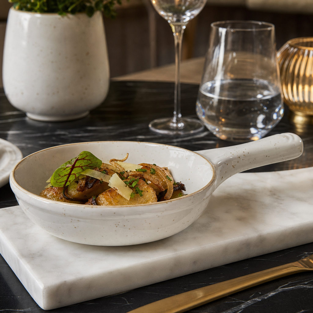 Stonecast Small Skillet Pan in Barley White for Elegant Table Service