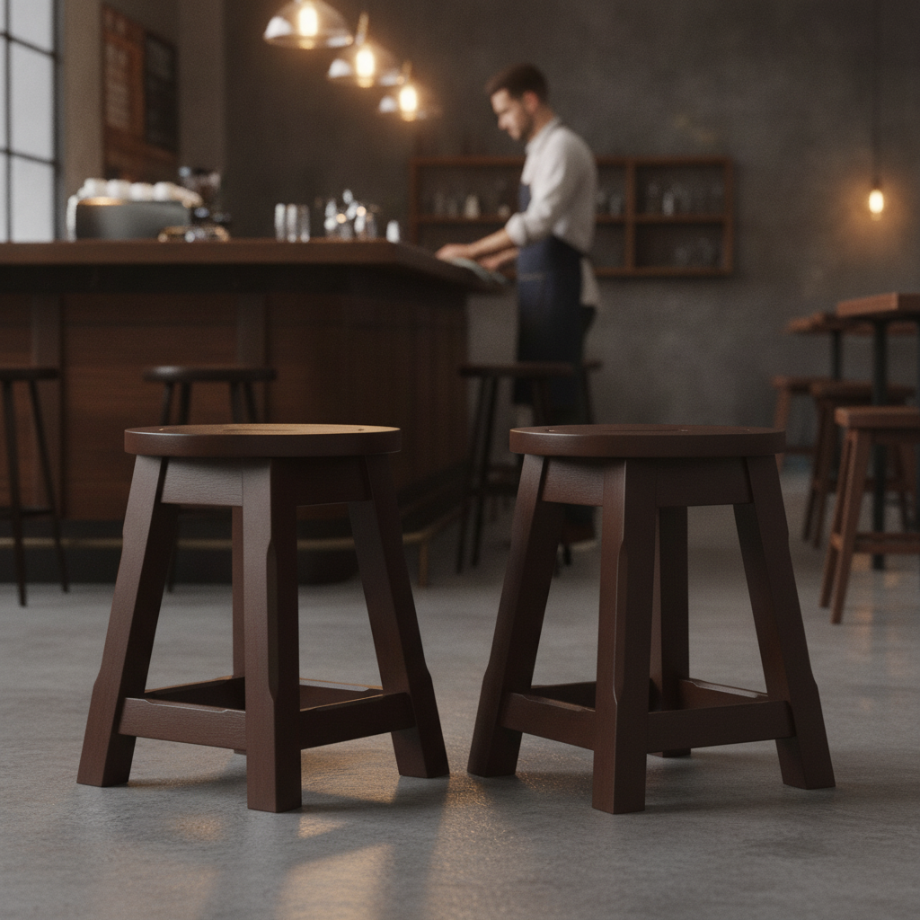 Rubber Wood Low Stools 475mm for Bars & Pubs (Pack of 2)