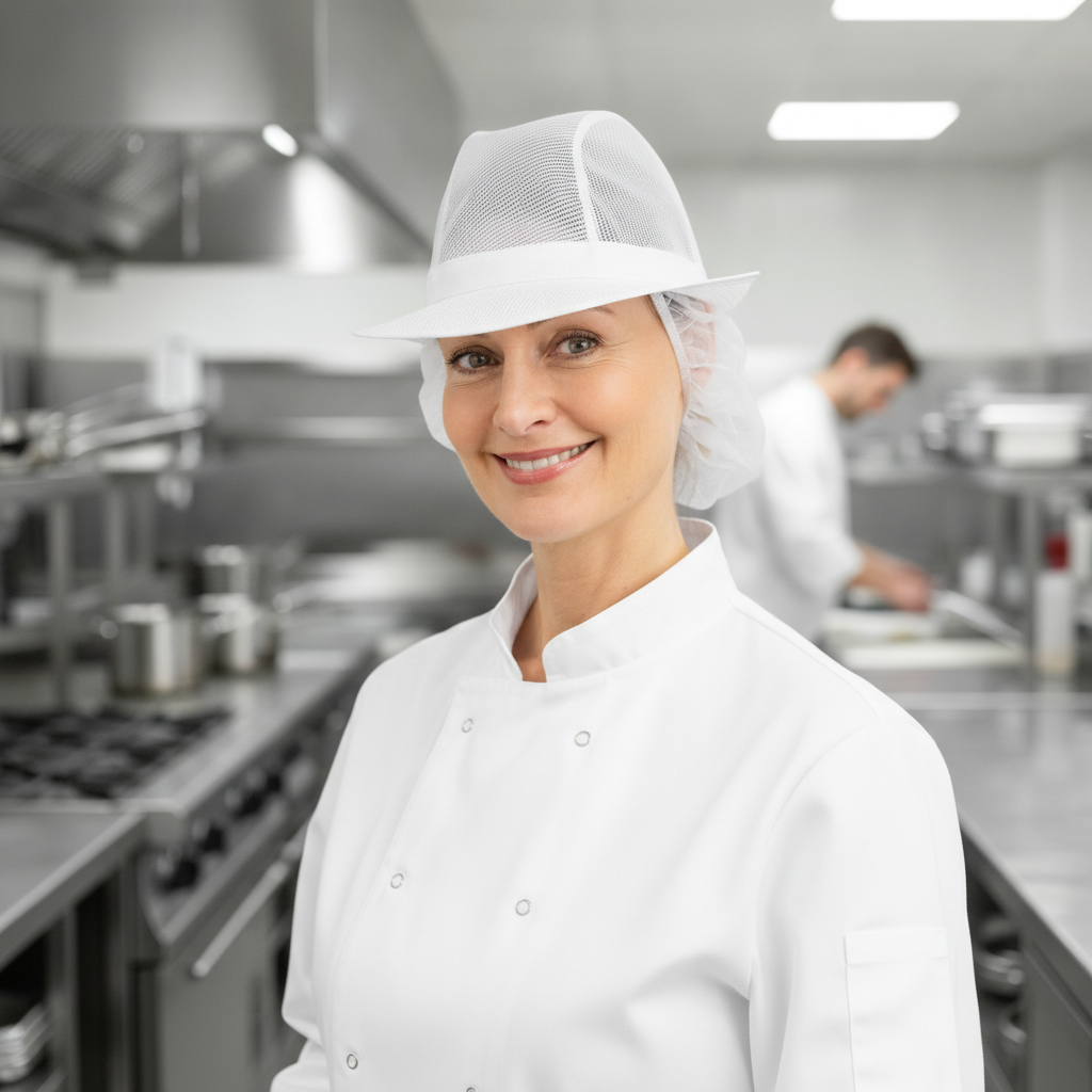 Polyester Trilby Hat with Net Snood for Staff Comfort
