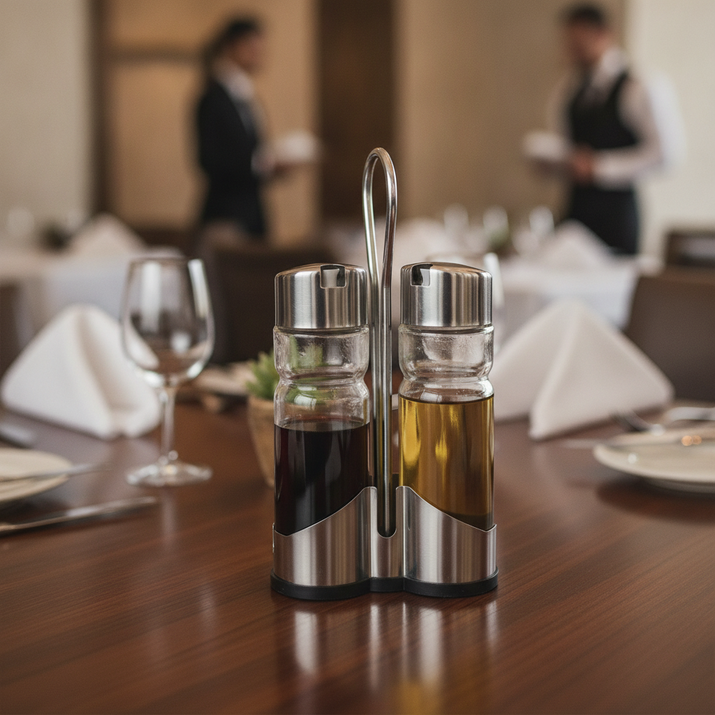 Stainless Steel Cruet Set with Glass 115x54mm for Elegant Table Settings