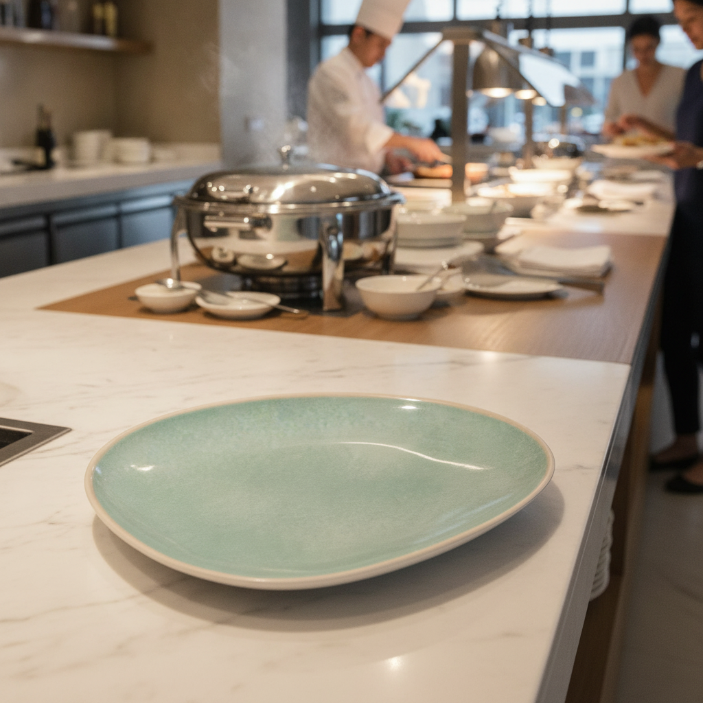 Melamine Plate with Green Interior 270x210mm for Buffets