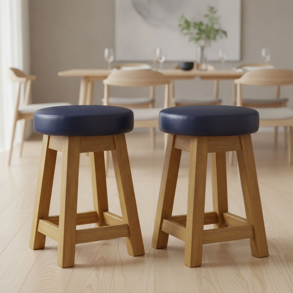 Rubber Wood Low Stools with Deep Padded Seat 475x335mm for Dining Spaces (Pack of 2)