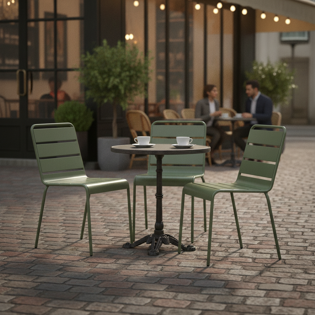 Powder Coated Steel Olive Green Slatted Side Chairs 830x470mm for Cafés & Bistros (Pack of 4)