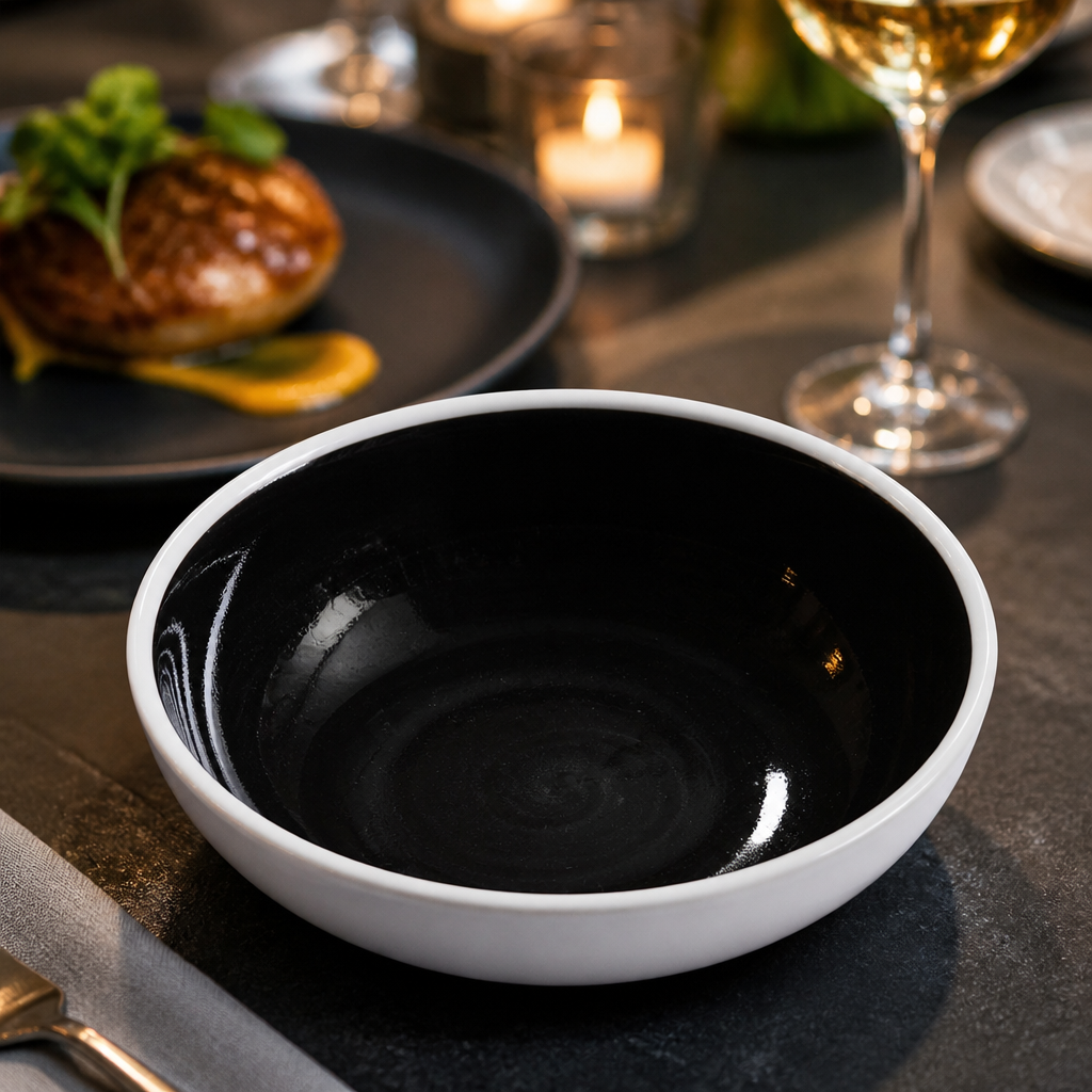 Black Alumina Vitrified Ceramic Bowls 655ml for Contemporary Dining - Pack of 12