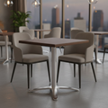 Wood-Effect Square Table Top with Aluminium Base 600x650mm for Dining Areas